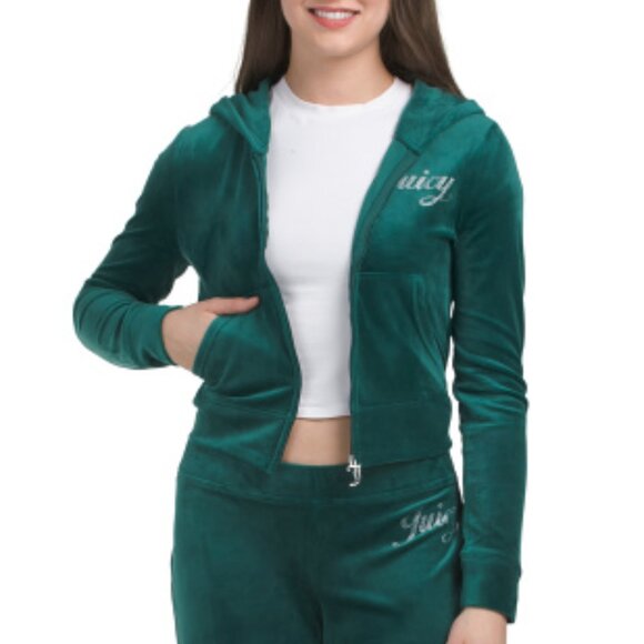 NEW JUICY COUTURE 2pc Script Logo Velour Set in Evergreen for women 1125 4m2 - Picture 4 of 6
